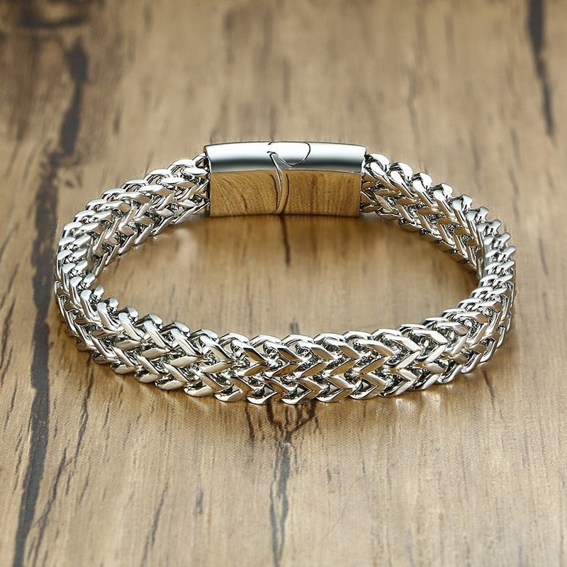 12.5mm Wave Link Chain Bracelets for Men Stainless Steel